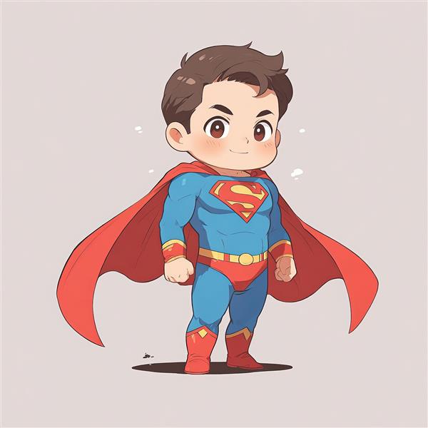 سوپرمن چیبی و بامزه در پوز ابرقهرمانی، مناسب چاپ تابلو