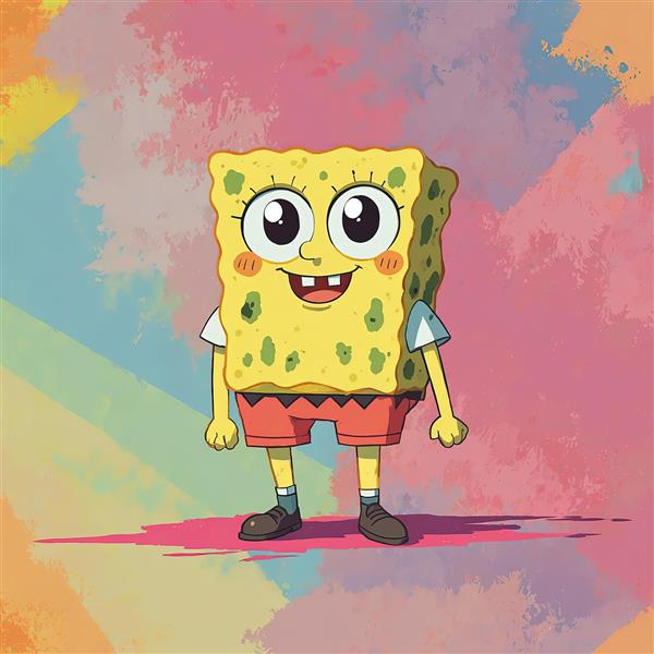 باب اسفنجی با پس‌زمینه قلم‌زنی آبرنگی و رنگ‌های شاد، طرح دکوراسیون