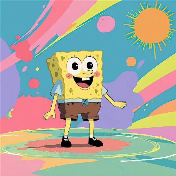 باب اسفنجی در فضای فانتزی، خورشید و ابرهای کارتونی، طرح اتاق کودک