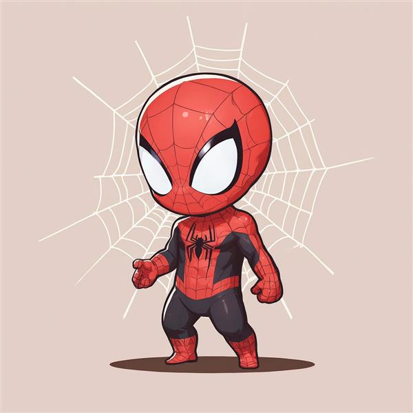 اسپایدرمن چیبی ایستاده با تار عنکبوت