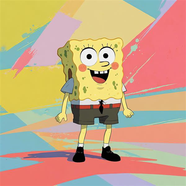 باب اسفنجی شاد با پس‌زمینه رنگ‌های اسپری شده، طرح هنری و دکوراتیو مدرن