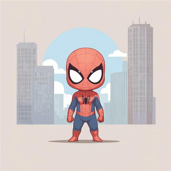 مرد عنکبوتی کوچک با پس‌زمینه آسمان و ساختمان، مناسب چاپ بوم و تابلو