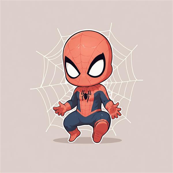 تصویر کارتونی مرد عنکبوتی (اسپایدرمن) در پوز خمیده با تار عنکبوت، آرت ورک کودکانه