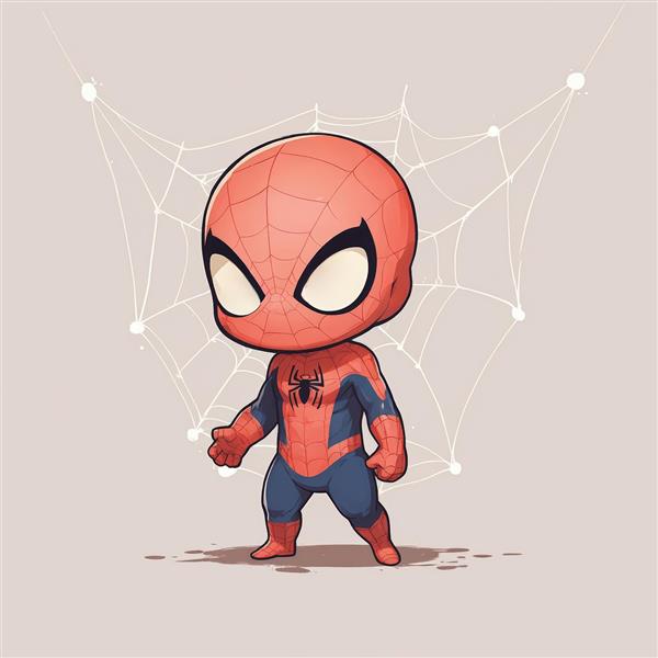 تصویر فانتزی مرد عنکبوتی کوچک با پس‌زمینه تار عنکبوت، طرح‌های دکوراتیو اتاق کودک