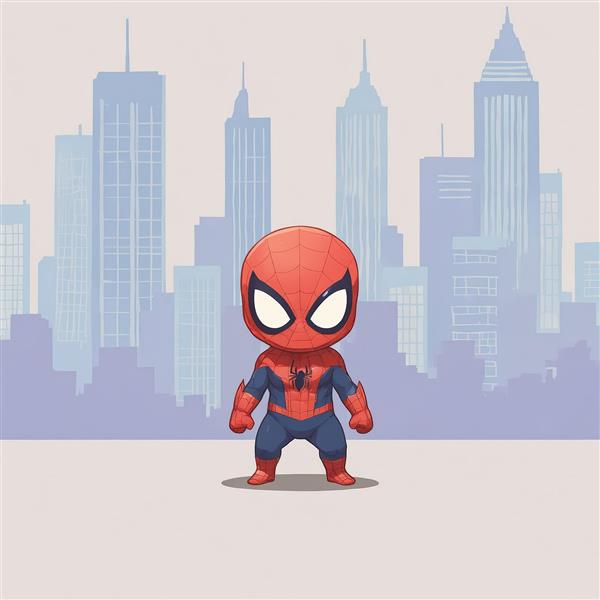 مرد عنکبوتی کارتونی بامزه در شهر نیویورک، شخصیت قهرمان مارول برای پوستر