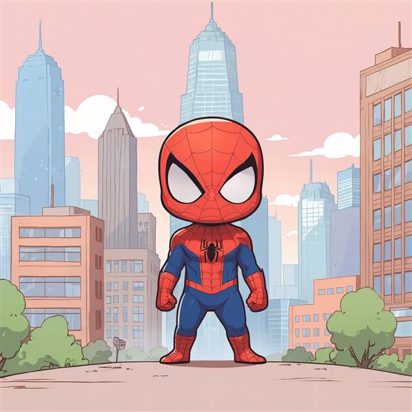 طرح کارتونی مرد عنکبوتی چیبی در خیابان و فضای سبز شهر