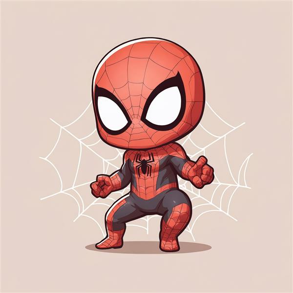 تصویر گرافیکی مرد عنکبوتی چیبی در حالت نشسته‌ اکشن