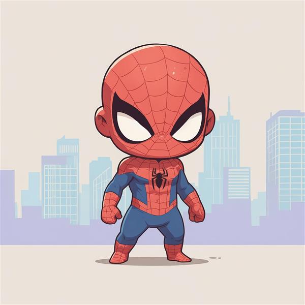 طرح دکوراتیو مرد عنکبوتی چیبی با پس‌زمینه برج‌های بلند