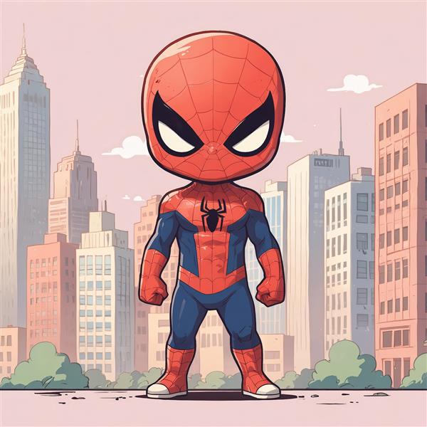 تصویر کارتونی مرد عنکبوتی چیبی در خیابان‌های شهر