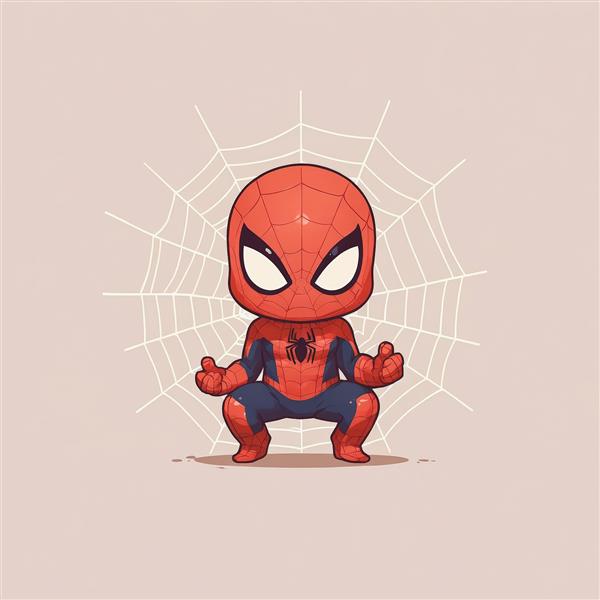 مرد عنکبوتی چیبی در حالت نشسته و آماده پرش