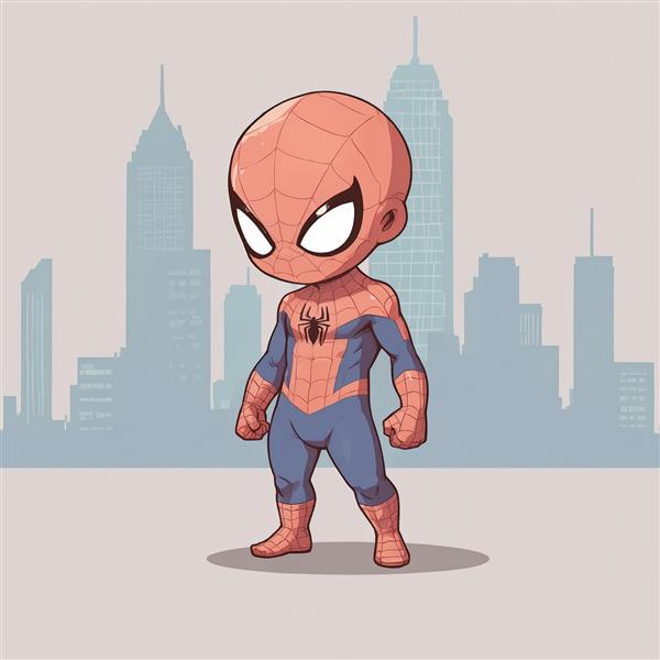 مرد عنکبوتی چیبی در شهر با لباس دقیق و جزئیات