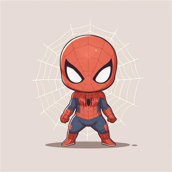 تصویر گرافیکی مرد عنکبوتی چیبی با چشمان درشت و آماده