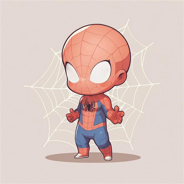 طرح کارتونی مرد عنکبوتی چیبی با سر بزرگ و چشمان سفید