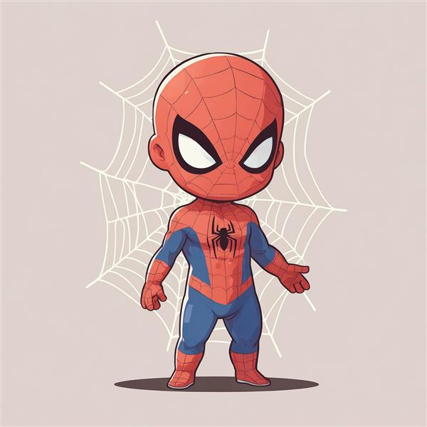 تصویر اورجینال مرد عنکبوتی چیبی با دست‌های باز و آماده پرتاب