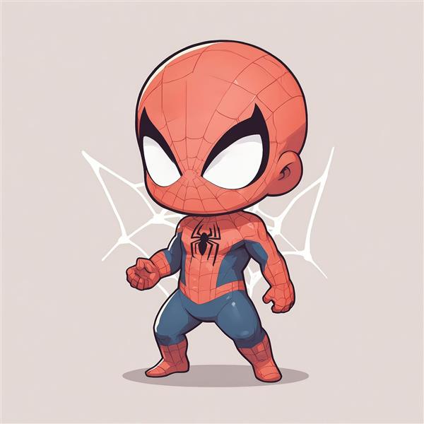 طرح گرافیکی مرد عنکبوتی چیبی با ماسک و ژست حمله