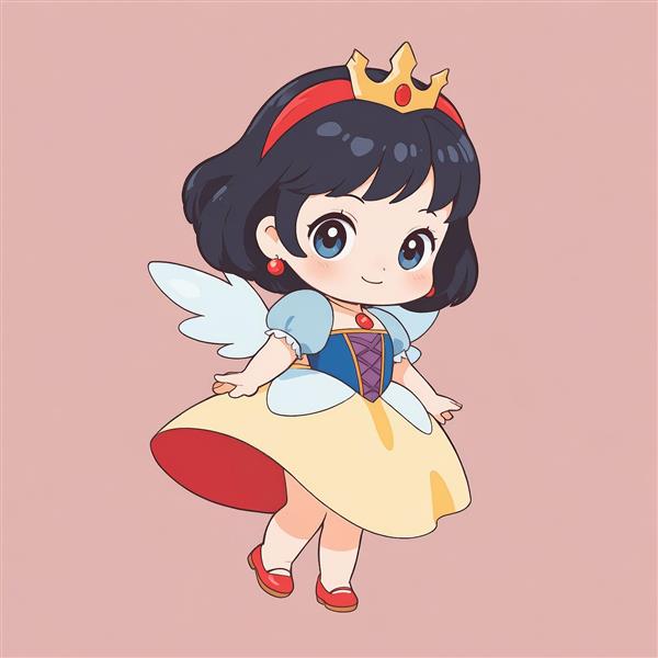 تصویر شاهزاده خانم چیبی بالدار با تاج طلایی و لباس زرد، فانتزی و جذاب برای چاپ عریض و تولید پوستر و تابلو