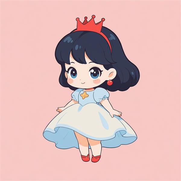 شاهزاده خانم چیبی با تاج قرمز سفید برفی، طرح فانتزی و جذاب برای چاپ پوستر و تابلو اتاق نوزاد و کودک