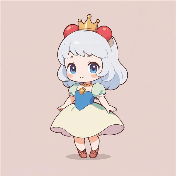 وکتور شاهزاده خانم مو روشن چیبی با تاج و گردنبند، طرح فانتزی مینیاتوری برای چاپ تابلو و پوستر دکوراتیو