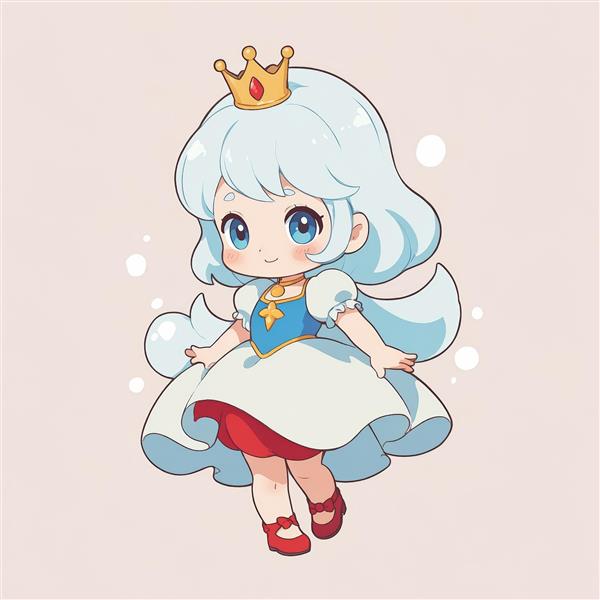 وکتور شاهزاده خانم مو آبی چیبی با تاج طلایی، طرح فانتزی و جذاب برای چاپ پوستر و تابلو اتاق نوزاد و کودک