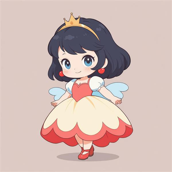 وکتور شاهزاده خانم چیبی با تاج و دامن صورتی، طرح فانتزی کودکانه و باکیفیت برای چاپ عریض و تولید محصولات دکوراتیو