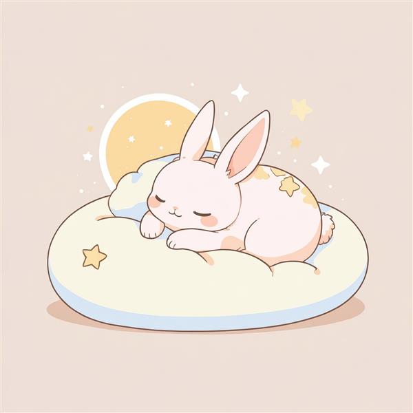 تصویر خرگوش خوابیده روی ابر و ماه، طرح فانتزی وکتور برای چاپ تابلو و پوستر کودک، باکیفیت و دکوراتیو