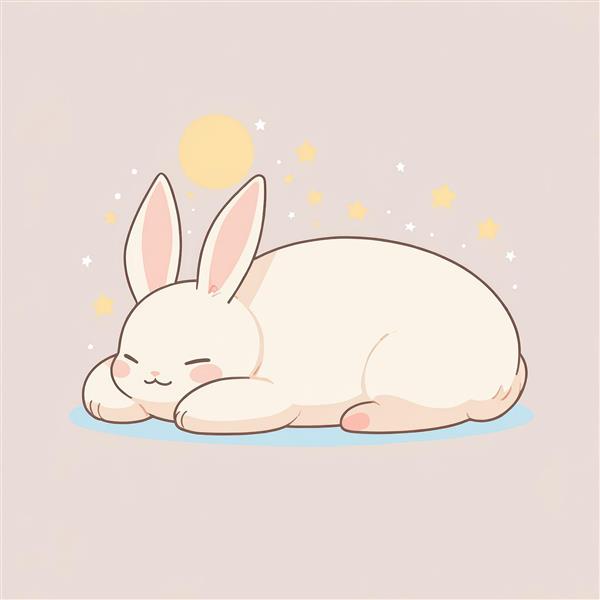 خرگوش سفید کارتونی در حال استراحت، طرح ساده و مینیمال حیوان خانگی بامزه مناسب چاپ، پوستر و تابلو اتاق کودک