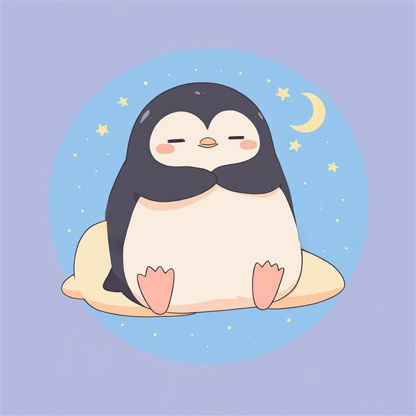وکتور پنگوئن پفکی در حال چرت زدن روی ابر زرد در شب
