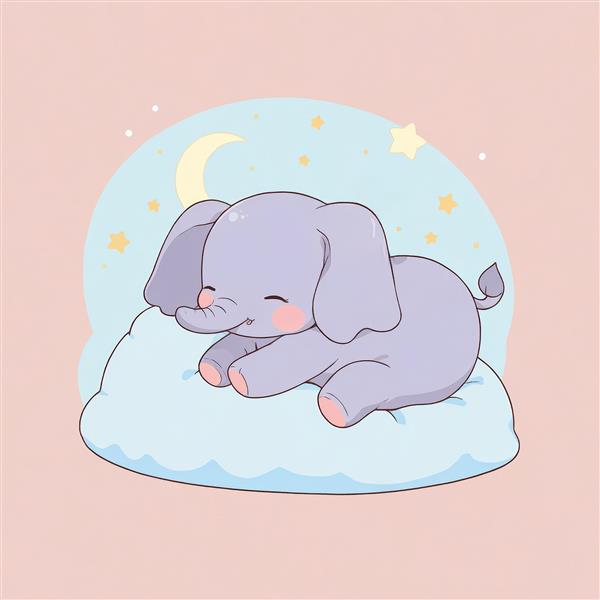 وکتور بچه فیل کوچک بنفش خوابیده روی ابر، طرح کارتونی و کیوت