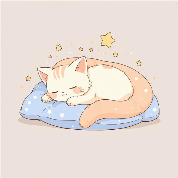 گربه آبی روشن خوابیده روی بالشت گرد (مخصوص دکور اتاق کودک)