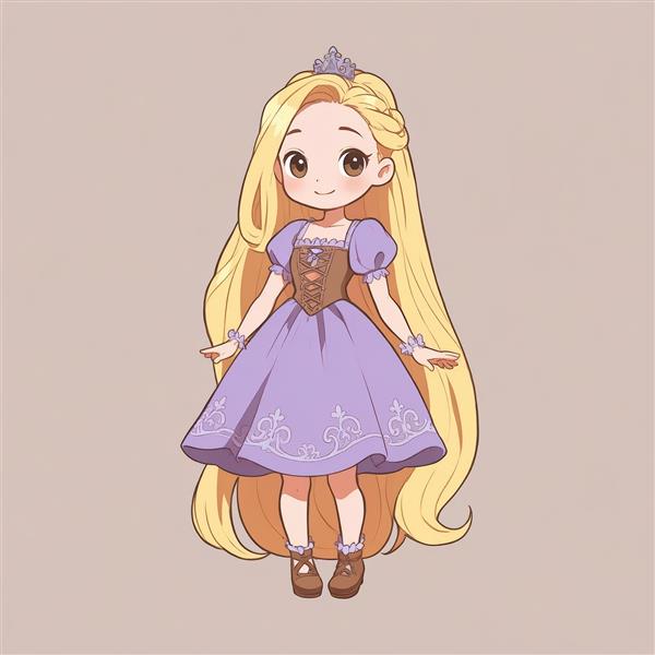 تصویر تمام قد راپونزل چیبی با دستبندهای ظریف و موهای پرنسسی با تاج (کیفیت بالا)