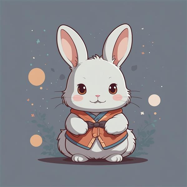 طرح گرافیکی خرگوش کوچک کیوت خندان در پوزیشن شادی با پس‌زمینه صورتی