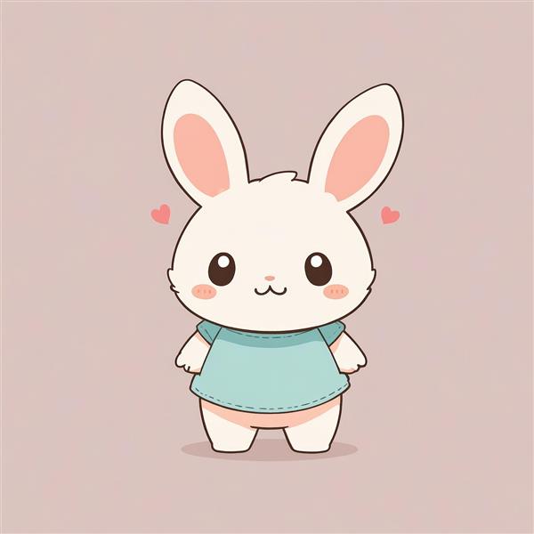 وکتور خرگوش با تیشرت فیروزه‌ای و قلب‌های عاشقانه در پس‌زمینه خاکی