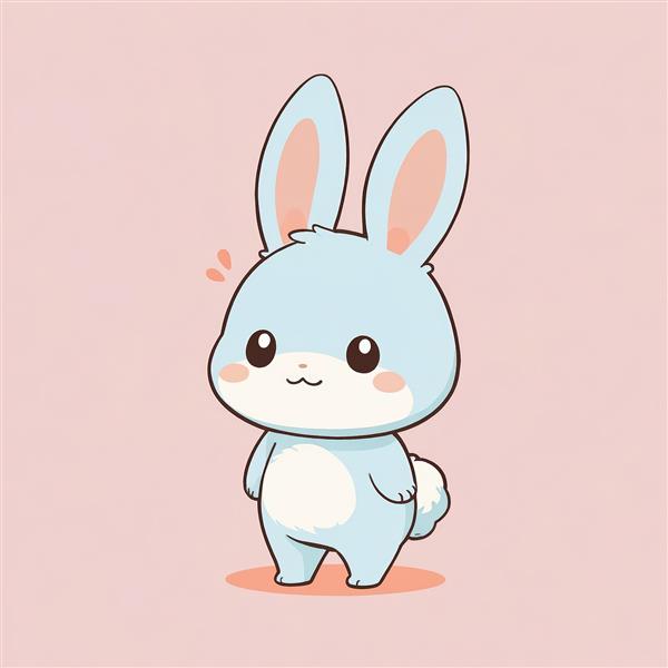 تصویر گرافیکی خرگوش آبی پاستلی با لُپ‌های صورتی و قلب‌های شناور عاشقانه