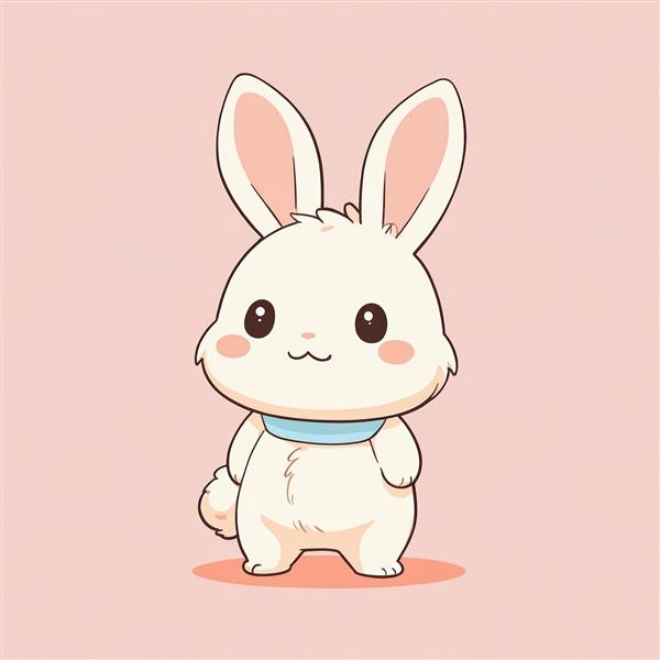 تصویر خرگوش کارتونی با شال آبی در حالت ایستاده و پس‌زمینه صورتی ملایم