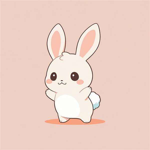 طرح گرافیکی خرگوش کوچک با دم پف‌دار آبی و حالت کنجکاوانه در پس‌زمینه صورتی