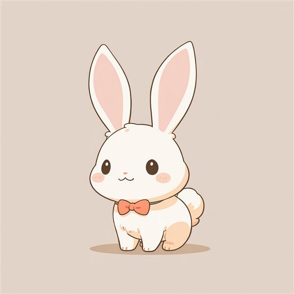 تصویر اورجینال خرگوش با پاپیون کرم/نارنجی در حالت نشسته و پس‌زمینه خاکی