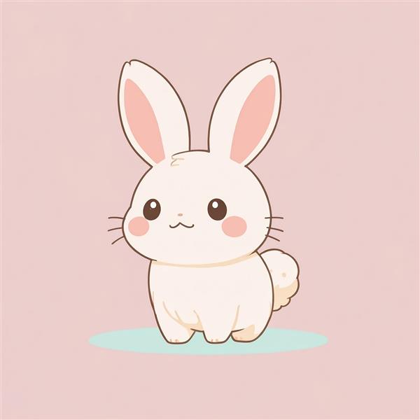 طرح گرافیکی خرگوش کوچک کیوت در حال ایستادن روی سکوی آبی و پس‌زمینه صورتی