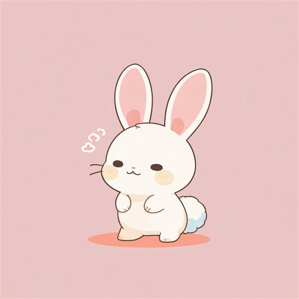 وکتور خرگوش خجالتی با دم آبی و سبیل‌های برجسته در پس‌زمینه صورتی