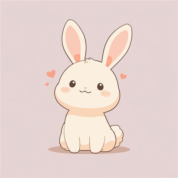 تصویر گرافیکی خرگوش کیوت در حال نشستن با چشم‌های درشت و قلب‌های کوچک