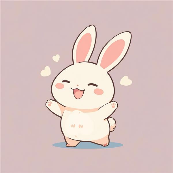 طرح گرافیکی خرگوش بامزه در حال ابراز عشق با قلب‌های شناور و پس‌زمینه یاسی