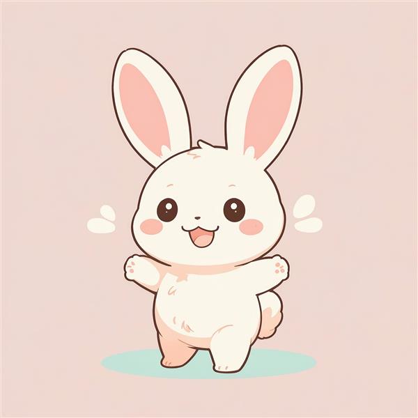 تصویر خرگوش خندان انیمه‌ای با چشم‌های درشت و پس‌زمینه صورتی کم‌رنگ