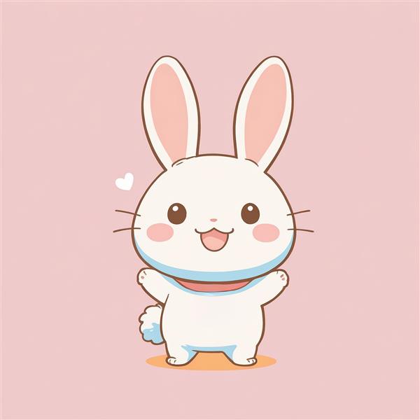 وکتور خرگوش بامزه کارتونی با گردنبند صورتی در حال خنده با پس‌زمینه رُز