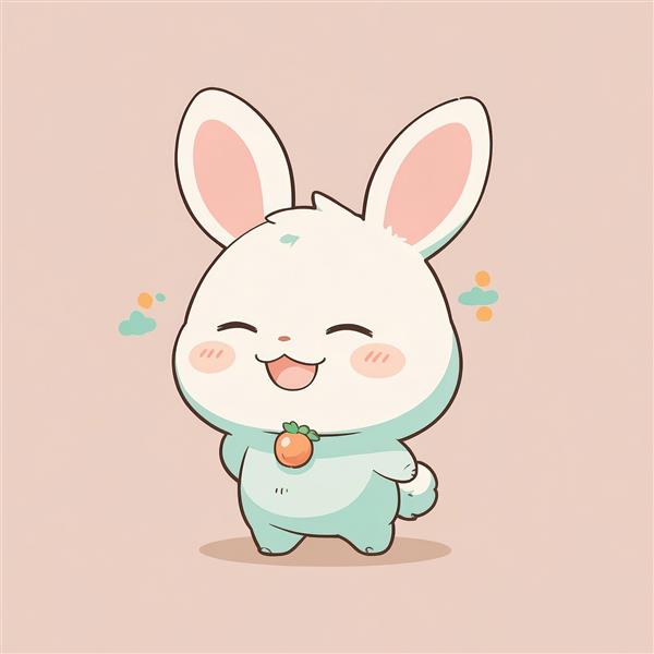 وکتور خرگوش بامزه آبی روشن با آویز گردنبند نارنجی (هویج)، طرحی جدید