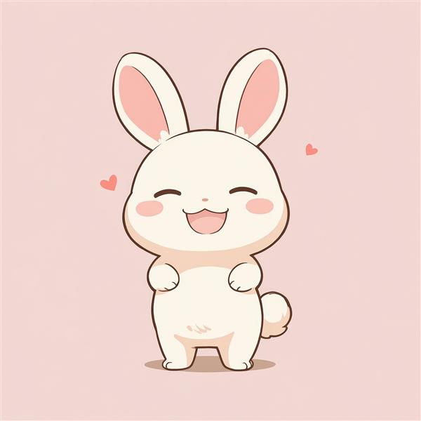 تصویر گرافیکی خرگوش کوچک خندان در حالت ایستاده با قلب‌های صورتی