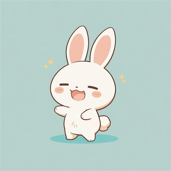 وکتور خرگوش شاد و پرانرژی با پس‌زمینه آبی فیروزه‌ای، مناسب محصولات چاپی