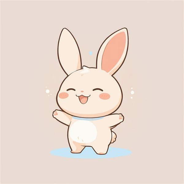 تصویر اورجینال خرگوش خندان با دست‌های باز و پس‌زمینه پاستلی (رنگ سال)