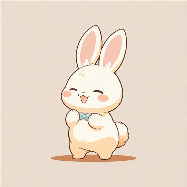 طرح گرافیکی خرگوش بامزه با پاپیون کوچک آبی در پس‌زمینه کرم روشن