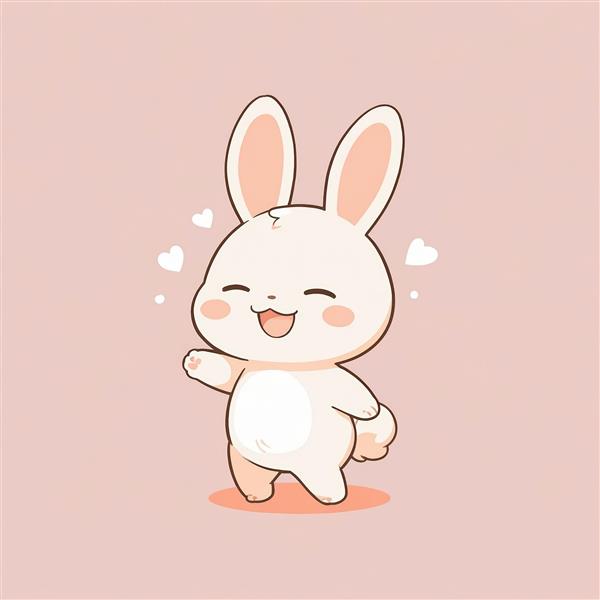 وکتور خرگوش شاد کارتونی با دست تکان دادن در پس‌زمینه صورتی ملایم (سلام)