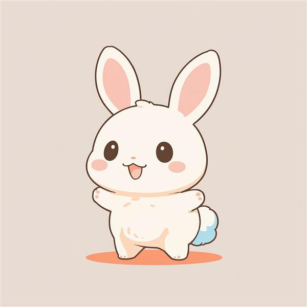 طرح گرافیکی خرگوش کوچک کیوت با چشم‌های درشت و دم آبی، مناسب پوستر کودک