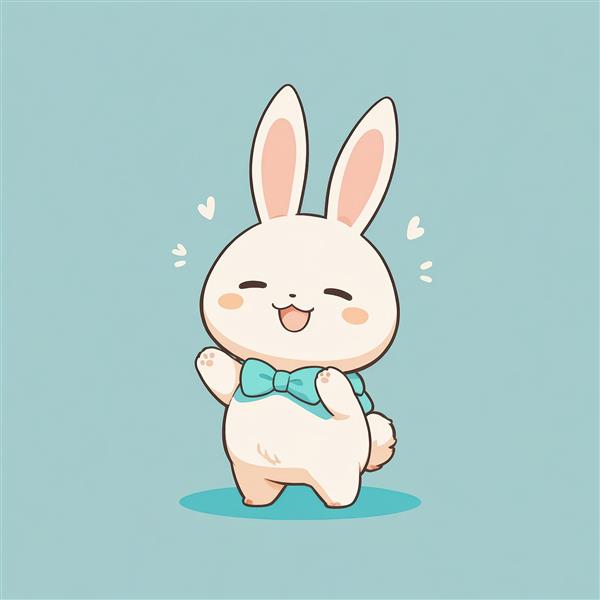 وکتور خرگوش خندان با پاپیون آبی رنگ در پس‌زمینه آبی فیروزه‌ای